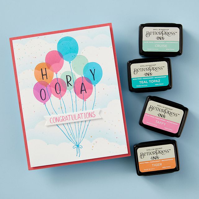 Spellbinders - Cheers to You Collection - Registration Press Plates &amp; Dies - Happy Hooray Balloons-ScrapbookPal