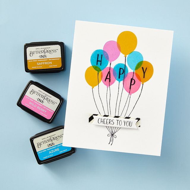 Spellbinders - Cheers to You Collection - Registration Press Plates &amp; Dies - Happy Hooray Balloons-ScrapbookPal