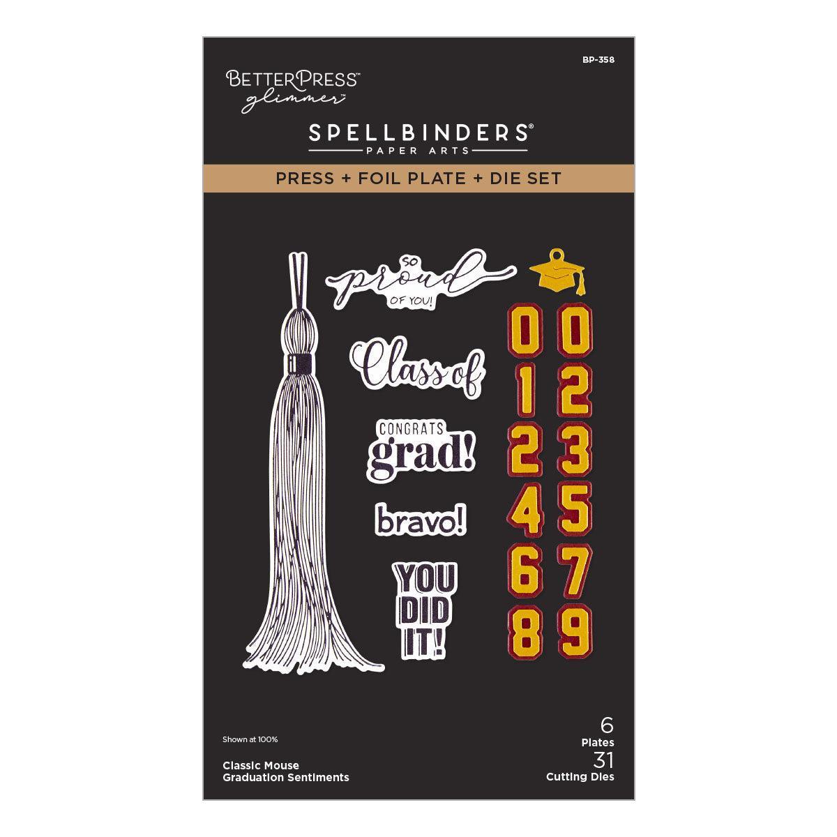 Spellbinders - Classic Mouse Graduation Collection - Letterpress + Foil Plate - Classic Mouse Graduation Sentiments-ScrapbookPal