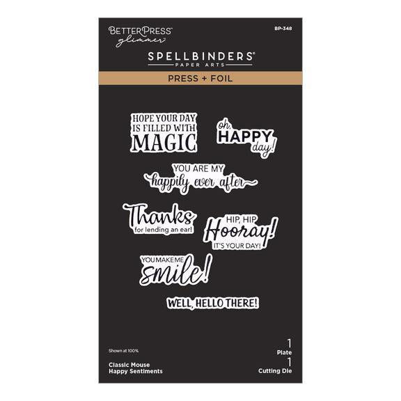 Spellbinders - Classic Mouse Love Collection - Press Plate & Dies - Classic Mouse Happy Sentiments-ScrapbookPal