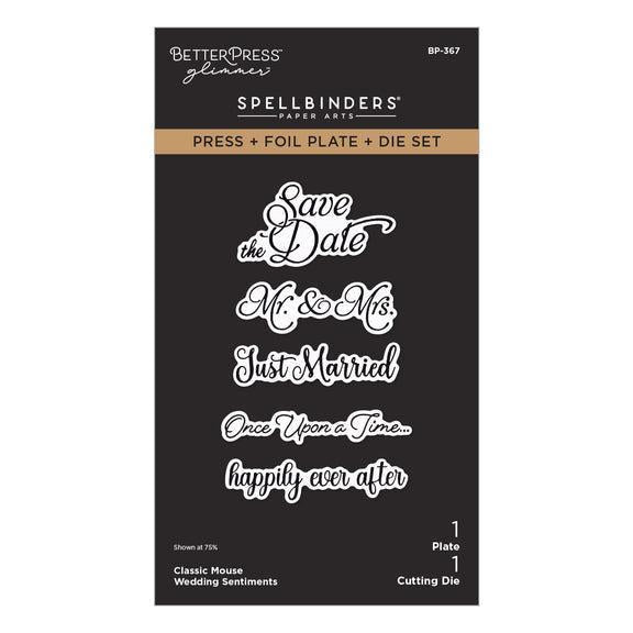 Spellbinders - Classic Mouse Wedding Collection - Letterpress + Foil Plate &amp; Cut - Classic Mouse Wedding Sentiments-ScrapbookPal