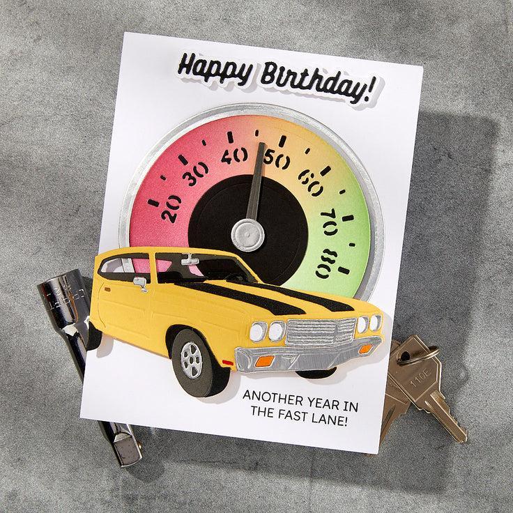 Spellbinders - Classic Road Legends Collection - Clear Stamps &amp; Dies - Cruisin' By Sentiments-ScrapbookPal