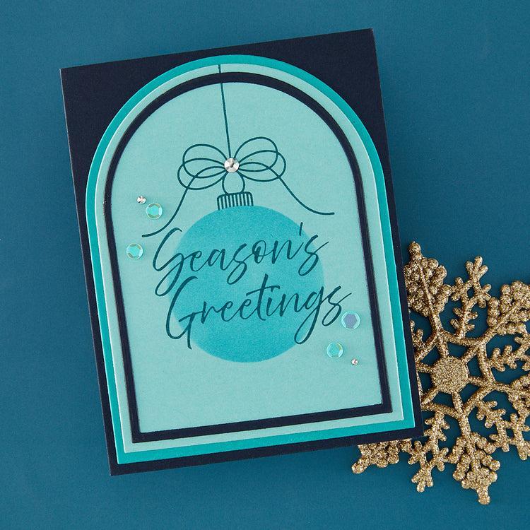 Spellbinders - Create Your Way Holiday Collection - Registration Press + Foil Plate & Stencils - Tied with Cheer-ScrapbookPal
