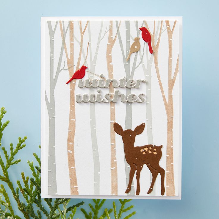 Spellbinders - Dancin' Christmas Friends Collection - Registration Press Plates &amp; Dies - Birch Trees-ScrapbookPal