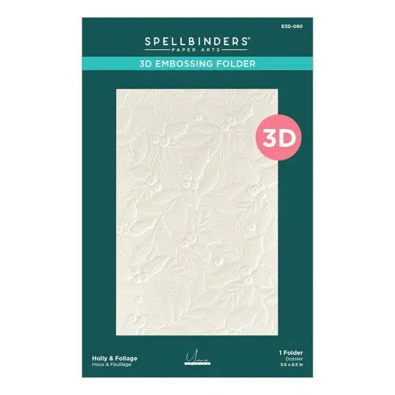 Spellbinders - De-Light-Ful Christmas Collection - 3D Embossing Folder - Holly &amp; Foliage-ScrapbookPal