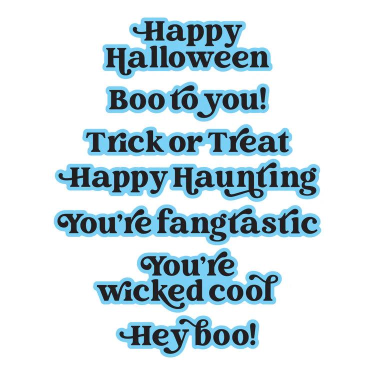 Spellbinders - Halloween Hugs Collection - Letterpress + Foil Plate &amp; Dies - Spooky Sentiments-ScrapbookPal