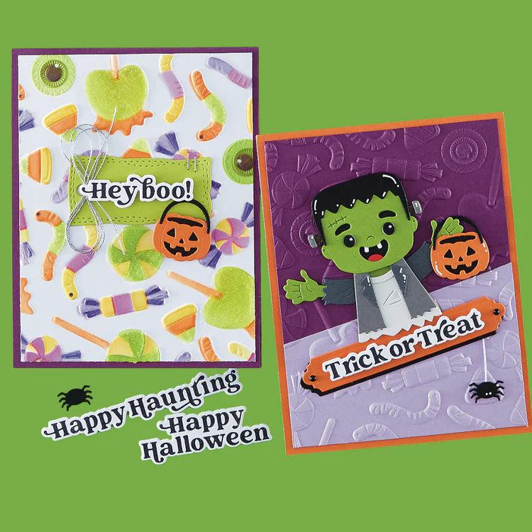 Spellbinders - Halloween Hugs Collection - Letterpress + Foil Plate &amp; Dies - Spooky Sentiments-ScrapbookPal