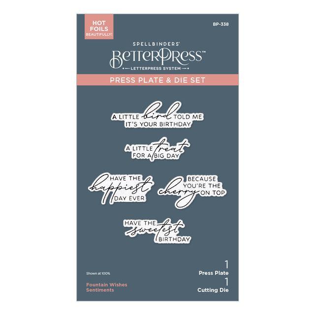 Spellbinders - Happier Hour Collection - Press Plate &amp; Dies - Fountain Wishes Sentiments-ScrapbookPal