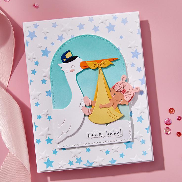 Spellbinders - Little Smiles Collection - 3D Embossing Folder &amp; Press Plates - Wishing and Falling Stars-ScrapbookPal