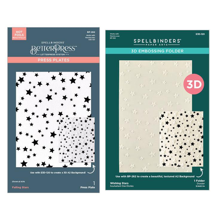 Spellbinders - Little Smiles Collection - 3D Embossing Folder &amp; Press Plates - Wishing and Falling Stars-ScrapbookPal
