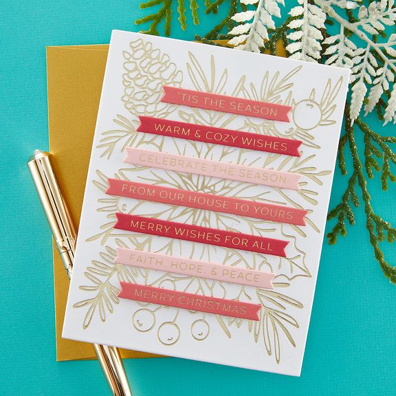 Spellbinders - More BetterPress Christmas Collection - Press Plate &amp; Dies - Merry &amp; Bright Sentiment Strips-ScrapbookPal