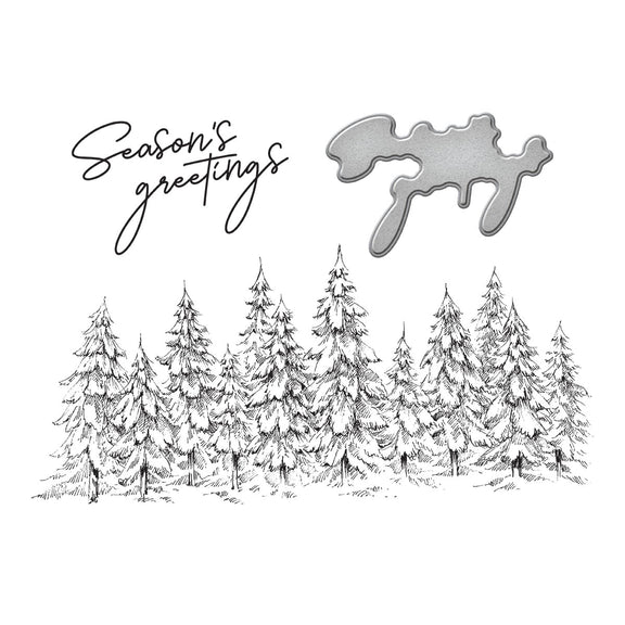 Spellbinders - More BetterPress Christmas Collection - Press Plate &amp; Dies - Seasons Greetings Evergreens-ScrapbookPal