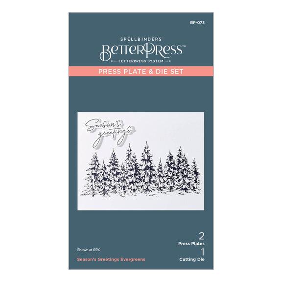 Spellbinders - More BetterPress Christmas Collection - Press Plate &amp; Dies - Seasons Greetings Evergreens-ScrapbookPal