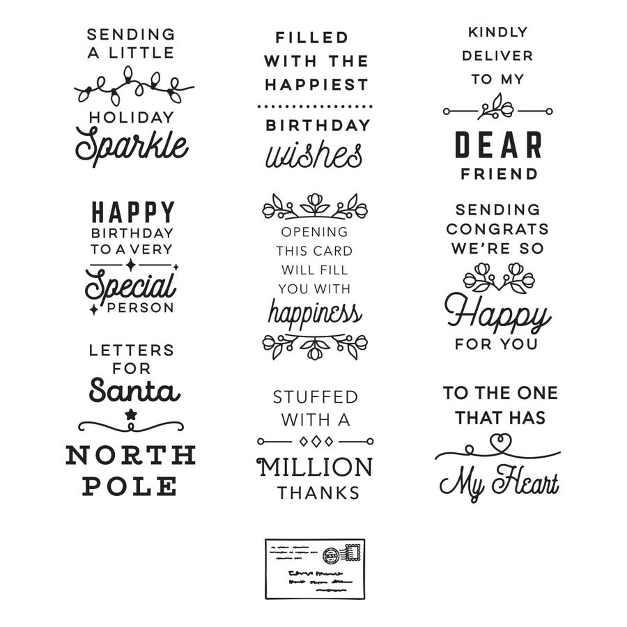 Spellbinders - Parcel & Post Collection - Clear Stamps - Parcel & Post Sentiments-ScrapbookPal