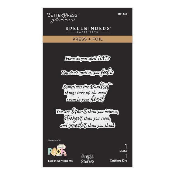 Spellbinders - Say Cheese Classic Pooh Baby Collection - Press Plate &amp; Dies - Sweet Sentiments-ScrapbookPal