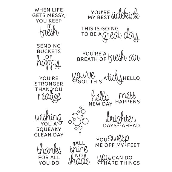 Spellbinders - Shiny New Day Collection - Clear Stamps - Shiny New Day Sentiments-ScrapbookPal