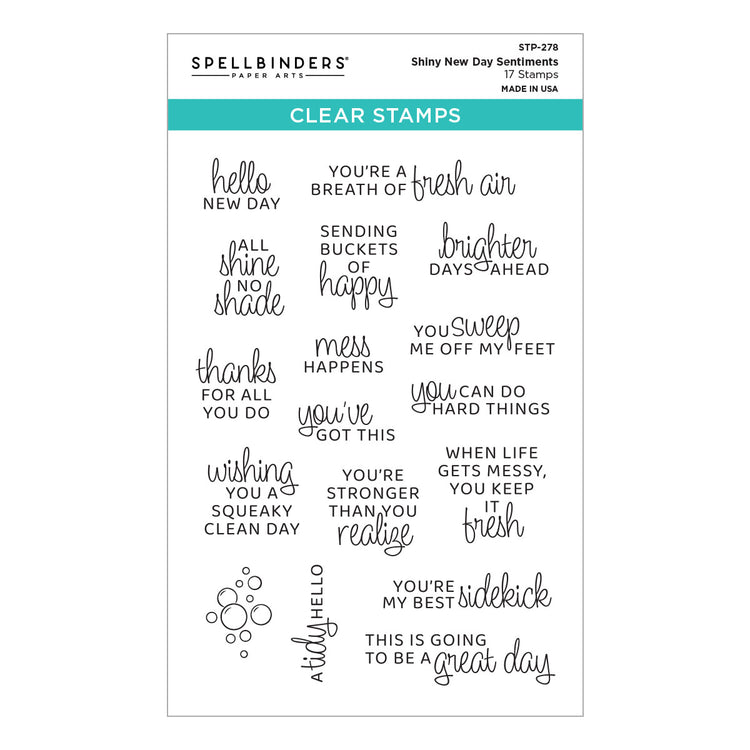 Spellbinders - Shiny New Day Collection - Clear Stamps - Shiny New Day Sentiments - Scratch & Dent-ScrapbookPal
