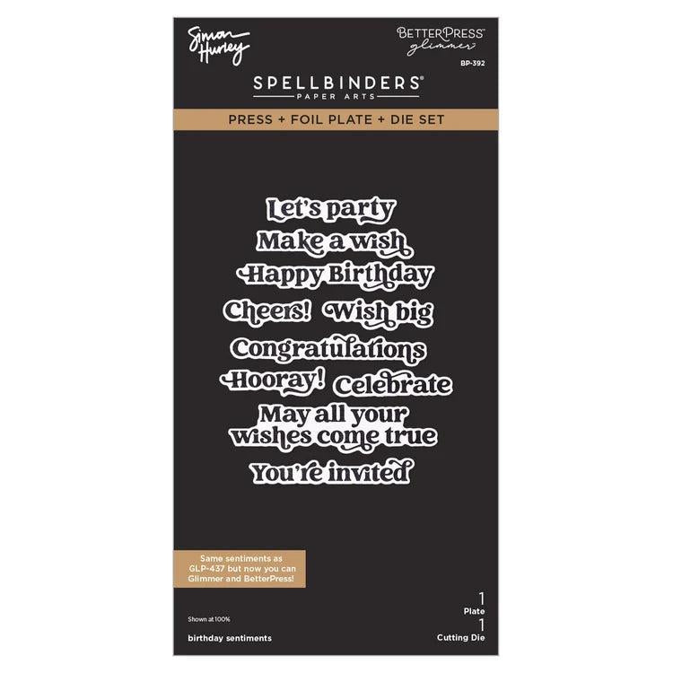 Spellbinders - Simon's Sentiments Collection - Letterpress + Foil Plate &amp; Dies - Birthday Sentiments-ScrapbookPal