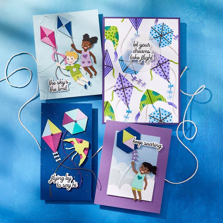 Spellbinders - Sky's the Limit Collection - 3D Embossing Folder &amp; Stencils Set - Flying Kites-ScrapbookPal