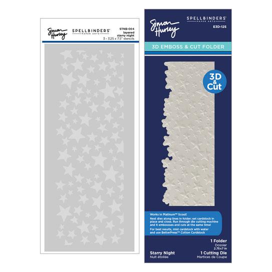 Spellbinders - Space Adventure Collection - 3D Embossing Folder &amp; Stencils Set - Starry Night-ScrapbookPal