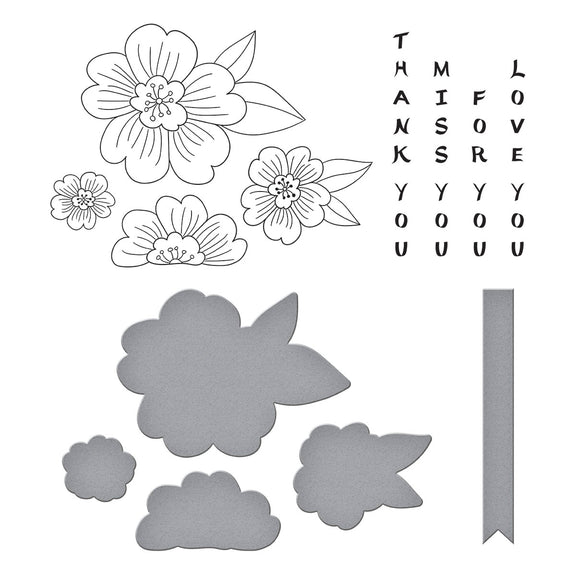 Spellbinders - Spring in Kyoto Collection - Press Plates &amp; Dies - Blossoms &amp; Sentiments-ScrapbookPal