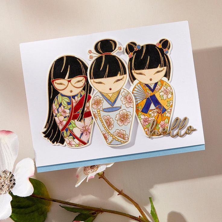 Spellbinders - Spring in Kyoto Collection - Press Plates &amp; Dies - Kokeshi Dolls-ScrapbookPal