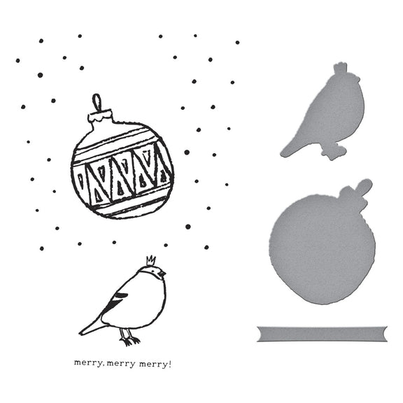 Spellbinders - Starry Holiday Collection - Registration Press Plates &amp; Dies - Merry, Merry, Merry Bird-ScrapbookPal