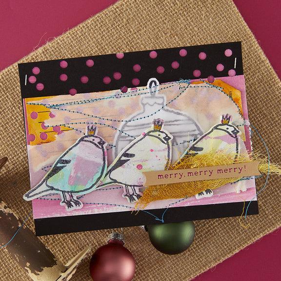 Spellbinders - Starry Holiday Collection - Registration Press Plates &amp; Dies - Merry, Merry, Merry Bird-ScrapbookPal