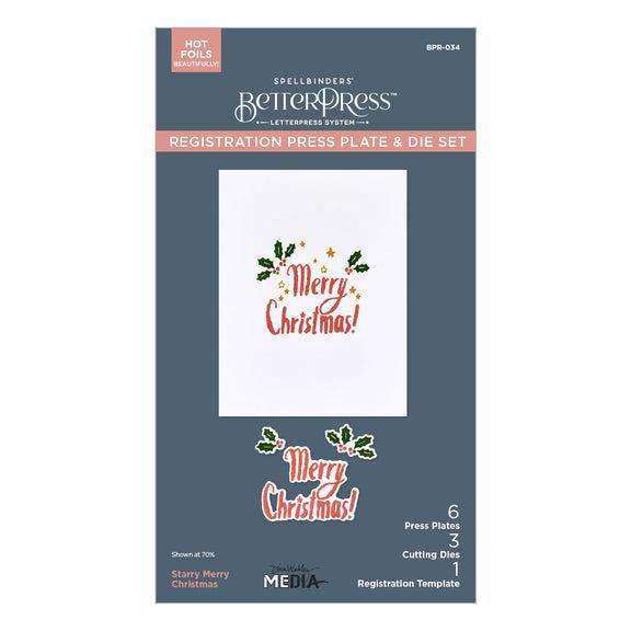 Spellbinders - Starry Holiday Collection - Registration Press Plates &amp; Dies - Starry Merry Christmas-ScrapbookPal
