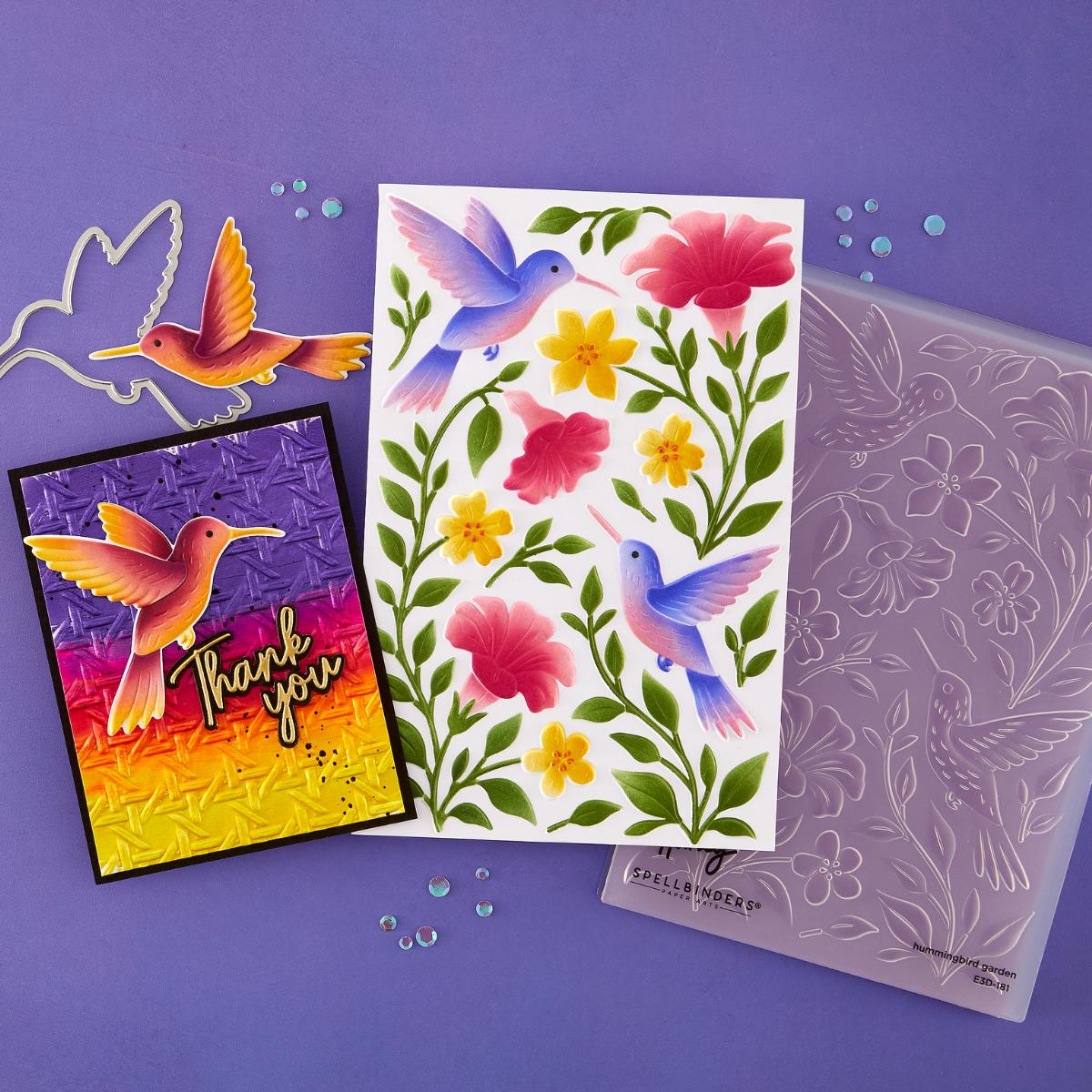 Spellbinders - Timeless Textures Collection - 3D Embossing Folder &amp; Stencils - Hummingbird Garden-ScrapbookPal