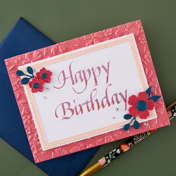 Spellbinders - Upright Italic Everyday Sentiments Collection - Letterpress + Foil Plate - Upright Italic Happy Birthday-ScrapbookPal