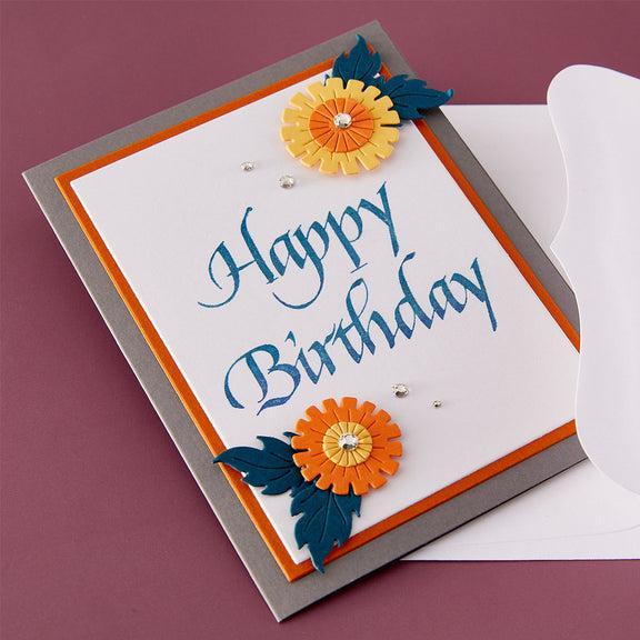 Spellbinders - Upright Italic Everyday Sentiments Collection - Letterpress + Foil Plate - Upright Italic Happy Birthday-ScrapbookPal