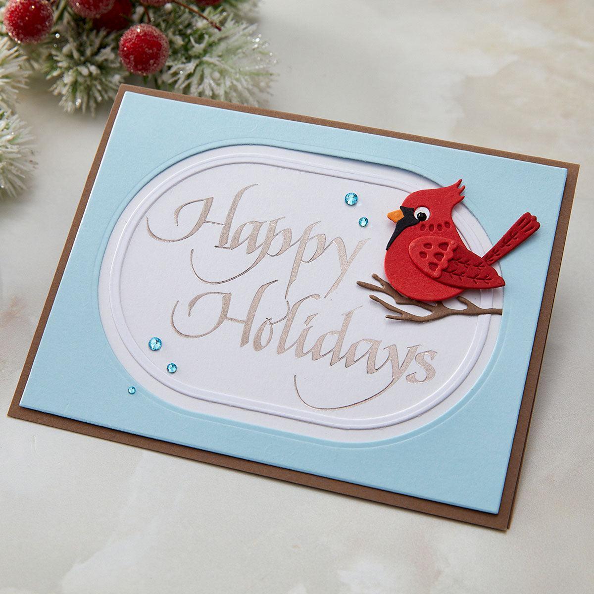 Spellbinders - Upright Italic Holiday Sentiments Collection - Letterpress + Foil Plate - Upright Italic Happy Holidays-ScrapbookPal