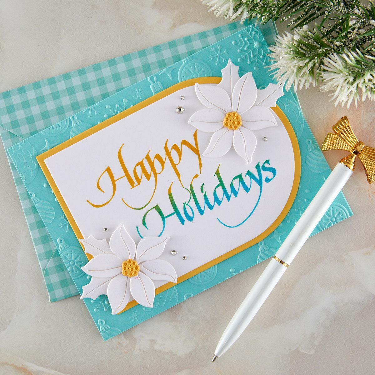 Spellbinders - Upright Italic Holiday Sentiments Collection - Letterpress + Foil Plate - Upright Italic Happy Holidays-ScrapbookPal