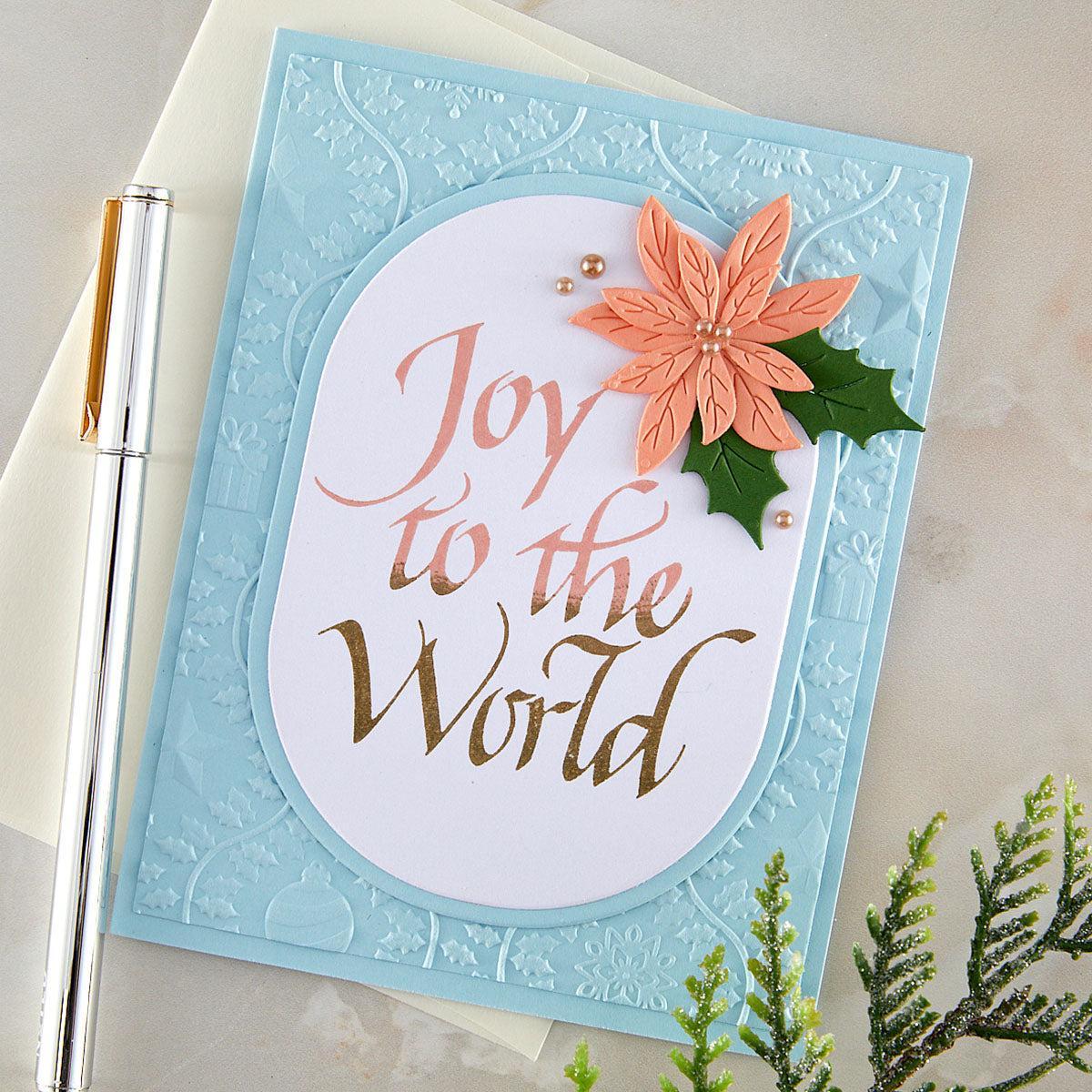 Spellbinders - Upright Italic Holiday Sentiments Collection - Letterpress + Foil Plate - Upright Italic Joy to the World-ScrapbookPal