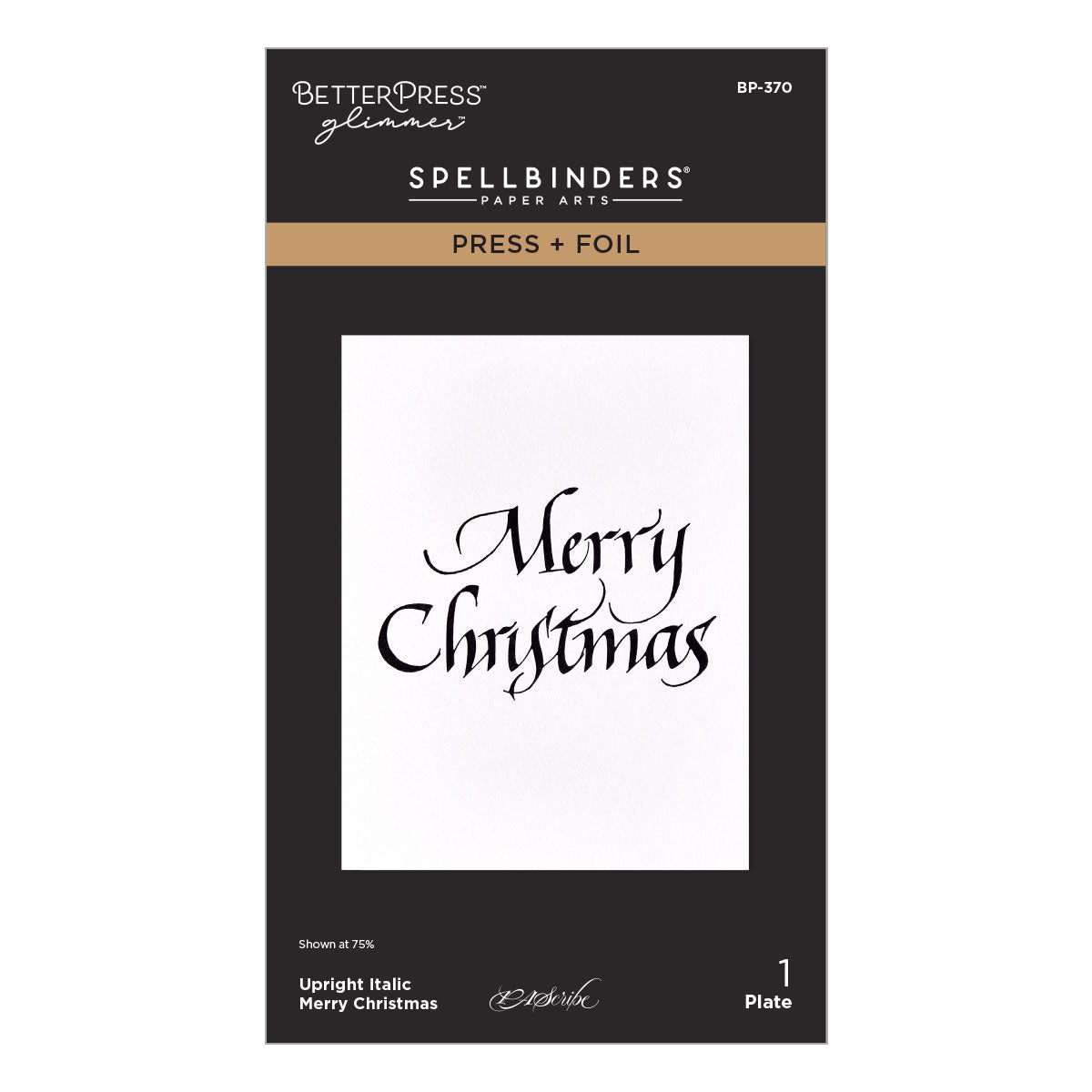 Spellbinders - Upright Italic Holiday Sentiments Collection - Letterpress + Foil Plate - Upright Italic Merry Christmas-ScrapbookPal