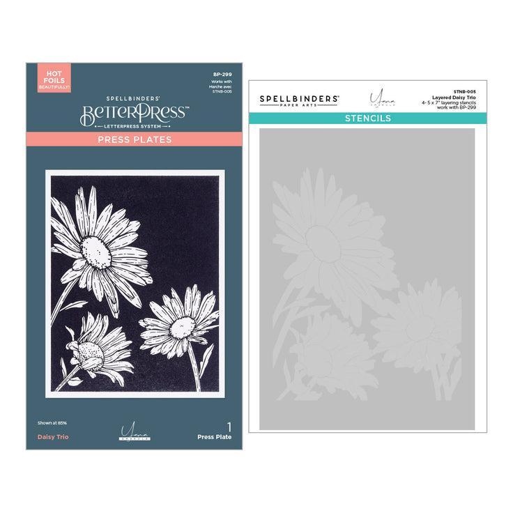Spellbinders - Yana's Daisies Collection - Press Plates &amp; Stencils - Daisy Trio-ScrapbookPal