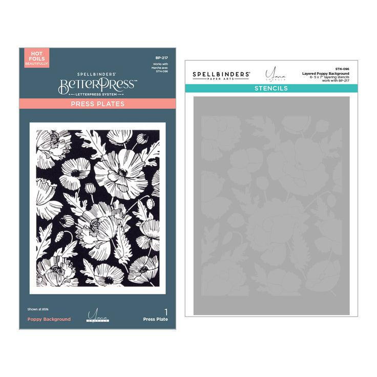 Spellbinders - Yana's Poppies Collection - Press Plate &amp; Stencils Bundle - Poppy Background-ScrapbookPal
