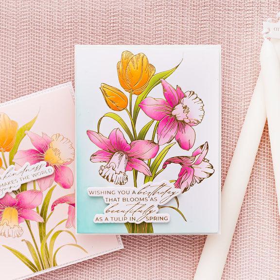 Spellbinders - Yana's Tulips Collection - Letterpress + Foil Plate & Dies - Bouquet of Hugs Sentiments-ScrapbookPal